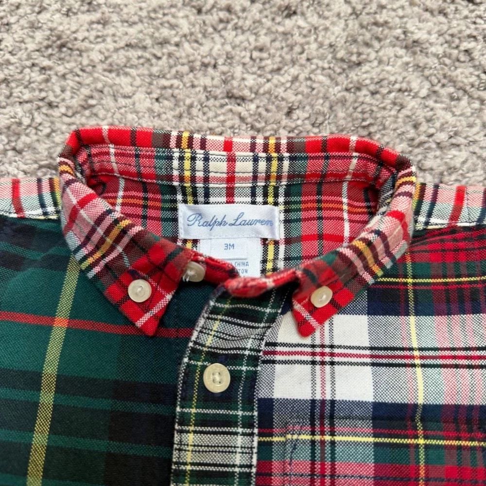 Excellent Ralph Lauren Plaid Colorblock One Piece 100% Cotton Baby Boy 3 Months